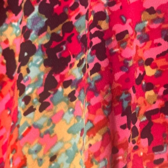 Vibrant Abstract Midi Dress Womens 16 V-Neck Faux Wrap Stretch Office Party - Picture 8 of 10